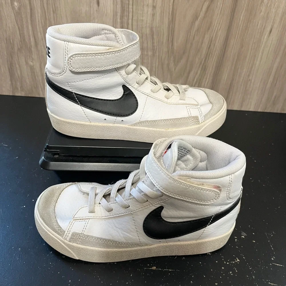 Kid's Nike Blazer Mid Shoes Size 13C White with Black Swoosh Sneakers Unisex